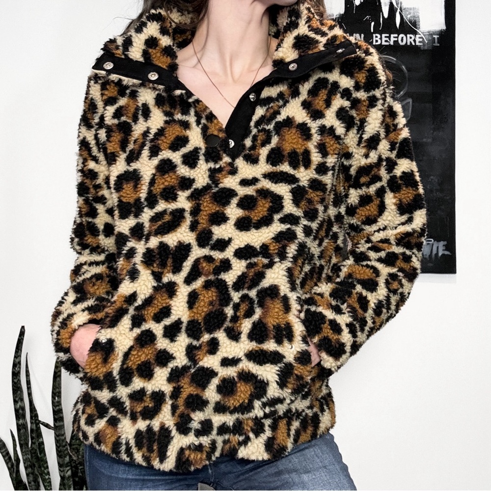 J Crew “Vintage Fleece” Cheetah Print Sweater